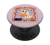 Ghost Reading Book Boo Halloween Coquette Pink Bow Ghost Cat PopSockets PopGrip Adhesivo