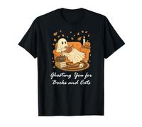 Ghost Reading Book Fall Black Cat Ghosting For Books Bookish Camiseta