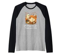 Ghost Reading Book Fall Black Cat Ghosting For Books Bookish Camiseta Manga Raglan