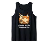 Ghost Reading Book Fall Black Cat Ghosting For Books Bookish Camiseta sin Mangas