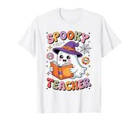 Ghost Reading Book Spooky Teacher Halloween Women Camiseta