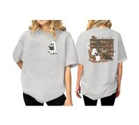 Ghost Reading Books - Camiseta de Halloween para mujer, diseño de bibliotecario fantasma de Halloween con cuello en V, Gris-1, S