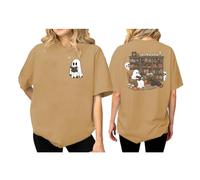 Ghost Reading Books - Camiseta de Halloween para mujer, diseño de bibliotecario fantasma de Halloween con cuello en V, Caqui-1, XXL