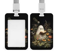 Ghost Reading Books in The Garden - Soporte retráctil para tarjetas de identificación, protector de tarjetas, placa de nombre, etiqueta de nombre para trabajo, oficina, médico, enfermera