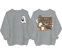 Ghost Reading Books - Sudadera con capucha para Halloween, bibliotecario, fantasma, para amantes de los libros, gris, L