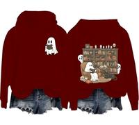 Ghost Reading Books - Sudadera con capucha para Halloween, bibliotecario, fantasma, para amantes de los libros, Claret-h, XL