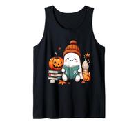 Ghost Reading Cozy Cute Beanie Bookworm Disfraz de Halloween Camiseta sin Mangas