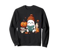 Ghost Reading Cozy Cute Beanie Bookworm Disfraz de Halloween Sudadera
