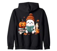 Ghost Reading Cozy Cute Beanie Bookworm Disfraz de Halloween Sudadera con Capucha