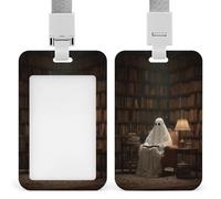 Ghost Reading in Ancient Library - Soporte retráctil para tarjetas de identificación, protector de tarjetas, placa de nombre, etiqueta de nombre para trabajo, oficina, médico, enfermera