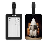 Ghost Reading The Newspaper in Armchair Luggage Tag Travel Bag Suitcase Baggage Name Tags