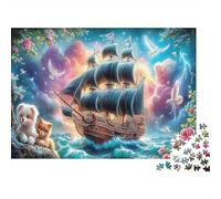 Ghost Ship 1000Pc Recycled Paper Puzzle Sailing Ship on Colorful Ocean Waves for Adults 14-99 Years Home Decor & Gift 70x50cm/1000pcs