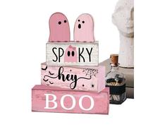 Ghost Sign, Halloween Table Decor, Centerpiece Block Display, Rustic Wooden Style, Festive Seasonal Accent, 5.91x1.54x7.48 Inches, Ideal for Kitchen Coffee Bar Shelf Indoor Party Holiday Use
