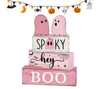 Ghost Sign, Wooden Halloween Decor, 5,91 x 1,54 x 7,48 pulgadas Tiered Tray Centerpiece, Rustic Seasonal Block Display, Spooky Festive Accent, for Kitchen Coffee Bar Shelf Indoor Party Tabletop