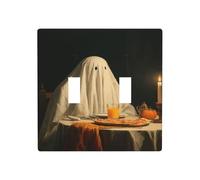 Ghost Sits at The Table - Placa de pared para interruptor de pared de doble banda, tamaño estándar, 11,4 x 11,4 cm