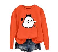 Ghost Spooky Season - Sudaderas de Halloween para mujer, lindo fantasma, otoño, casual, suéter sin capucha, sudadera estampada a la moda, trajes de moda para mujer, camisa de manga larga, Naranja-B
