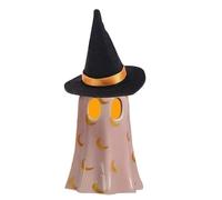 Ghost Statue, Resin Lighted Ghost Wearing Witch Hat Figurine, Decorative Halloween Desktop Sculpture, Home Seasonal Decor For Windowsill Dressing Table Bookshelf Bedside Nightstand Display Cabinet