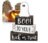 Ghost Table Decoration, Wooden Tiered Tray Decor, 5,91 x 1,38 x 8,66 pulgadas, Seasonal Holiday Supplies, Spooky Desk Display Ornament for Fireplace Farmhouse Tabletop Home Shelf Display Party, White