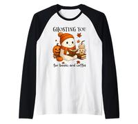 Ghosting You for Coffee and Books Fall Ghost Reading Boojee Camiseta Manga Raglan