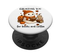 Ghosting You for Coffee and Books Fall Ghost Reading Boojee PopSockets PopGrip Adhesivo