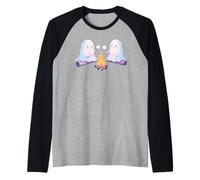 Ghostly Campfire Asar Malvaviscos Halloween Camp Fire Camiseta Manga Raglan