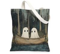 Ghosts - Bolsa de lona para mujer, diseño de barco de Halloween, color verde oscuro, lavable, reutilizable, ideal para compras, viajes, oficina, biblioteca, casual, 13 x 15 pulgadas