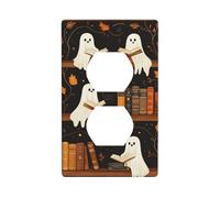 Ghosts Reading Books on Wooden Shelf Outlet Cover Light Switch Cover Decorative 1 Gang Wall Plate for Kitchen Room Bathroom Size 7x11.4cm