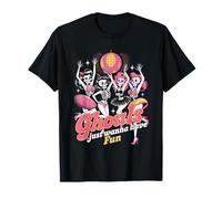 Ghouls Just Wanna Have Fun Pink Retro Skeleton niñas Bailando Camiseta