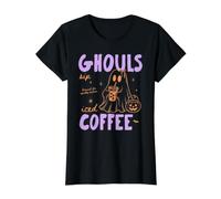Ghouls Sip Iced Coffee Halloween Fall Autumn Coffee Lover Camiseta gráfica económica, Mujer, Negro, L