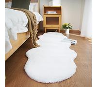 Ghouse Alfombras Salón Alfombra Suave de Pelo Corto de Habitación Dormitorio Lavables Alfombra Antideslizante Muy Suave, Alfombra esponjosa de Cama (60 x 180 cm Schaffell,Blanco)