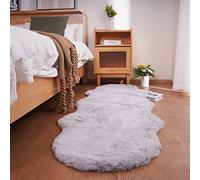 Ghouse Alfombras Salón Alfombra Suave de Pelo Corto de Habitación Dormitorio Lavables Alfombra Antideslizante Muy Suave, Alfombra esponjosa de Cama (60 x 180 cm Schaffell,Gris)