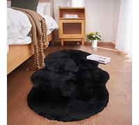 Ghouse Alfombras Salón Alfombra Suave de Pelo Corto de Habitación Dormitorio Lavables Alfombra Antideslizante Muy Suave, Alfombra esponjosa de Cama (60 x 120 cm Schaffell,Negro)