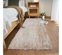 Ghouse Alfombras Salón Rectangular Alfombra Suave de Pelo Corto de Habitación Dormitorio Lavables Alfombra Antideslizante Muy Suave, Alfombra esponjosa de Cama (60 x 180 cm,Beige)