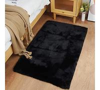 Ghouse Alfombras Salón Rectangular Alfombra Suave de Pelo Corto de Habitación Dormitorio Lavables Alfombra Antideslizante Muy Suave, Alfombra esponjosa de Cama (60 x 90 cm,Negro)