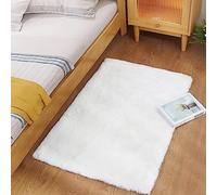 Ghouse Alfombras Salón Rectangular Alfombra Suave de Pelo Corto de Habitación Dormitorio Lavables Alfombra Antideslizante Muy Suave, Alfombra esponjosa de Cama (60 x 90 cm,Blanco)