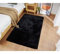 Ghouse Alfombras Salón Rectangular Alfombra Suave de Pelo Corto de Habitación Dormitorio Lavables Alfombra Antideslizante Muy Suave, Alfombra esponjosa de Cama (60 x 180 cm,Negro)
