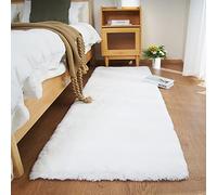 Ghouse Alfombras Salón Rectangular Alfombra Suave de Pelo Corto de Habitación Dormitorio Lavables Alfombra Antideslizante Muy Suave, Alfombra esponjosa de Cama (60 x 180 cm,Blanco)