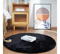 Ghouse Alfombras Salón Redonda Pelo De Pelo Corto de Alfombra Habitación Dormitorio Lavables Alfombra Antideslizante Muy Suave, Alfombra esponjosa de Cama(Negro,Ø 90 cm Ronda)
