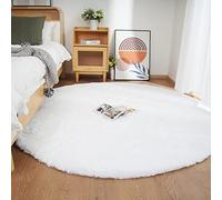 Ghouse Alfombras Salón Redonda Pelo De Pelo Corto de Alfombra Habitación Dormitorio Lavables Alfombra Antideslizante Muy Suave, Alfombra esponjosa de Cama(Blanco,Ø 150 cm Ronda)
