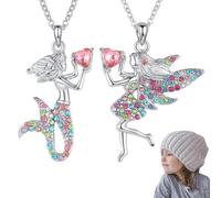 GHPKOTW 2 collares de hada y sirena, colgantes de diamantes de colores, collares para niñas, regalos de cuento de hadas, joyas para hijas y señoras