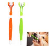 GHPKOTW 2 Piezas Cepillo de Dientes de Triple Cabeza para Perros,Limpieza de Dientes y Aliento Fresco,Cepillo de Dientes de Dedo, Kit de Limpieza Bucal para Animales Pequeños, Medianos y Grandes