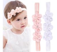 GHPKOTW 2 Piezas Diademas Bebé Niña, Cintas Para El Pelo, Diademas De Flores, Bandas De Pelo De Bebé, Accesorios Para El Cabello Para Bebés Recién Nacidos, Para Fiestas De Bautismo Y Cumpleaños