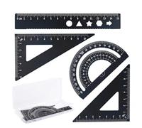 GHPKOTW 4 Piezas Juego De Reglas De Aluminio, Escuadra Cartabón Y Transportador, Kit De Geometría Matemática, Para Estudiantes, Profesores, Arquitectos, Ingenieros,Con caja