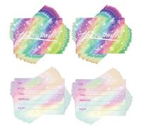 GHPKOTW 50 Tarjetas De Invitación Arco Iris, Tarjetas De Invitación Con Purpurina Para Fiestas Infantiles, Invitaciones De Cumpleaños Para Niños Y Niñas, Tarjetas Divertidas Para Fiestas Temáticas