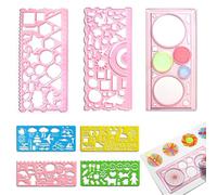 GHPKOTW 7 Piezas Set de Regla Mágica de Espirografía, Juego de Dibujo Multifuncional con Plantillas, Para Estudiantes, Arte Manual, Tareas Escolares y Creación de Bocetos, Rosa