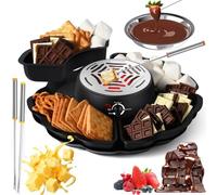 GHRERTX Máquina eléctrica for Hacer S'Mores y Olla for Fondue, Kit 2 en 1 for tostar malvaviscos con 4 Tenedores for Asar, 4 bandejas Desmontables y 1 Calentador sin Llama con Control de Temperatura