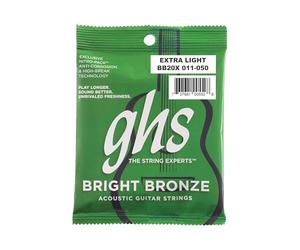 GHS BRIGHT BRONCE - Juego de cuerdas para guitarra acústica BB20X - Extra Light - 011/050