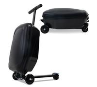 GHSY Maleta para patinete de 20 pulgadas para niños, equipaje de paseo 2 en 1 con ruedas para niños y niñas de 4 a 15 años, maleta de viaje ligera y plegable para avión, Negro suave, M, Sin LED