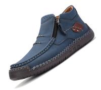 GHTRHSB Botas ortopédicas de cuero para hombre, para otoño, al aire libre, cómodas, hechas a mano, para conducir, senderismo, con cremallera lateral, Blue, 39 1/3 EU