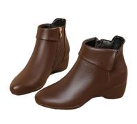 GHTRHSB Botines de cuero para mujer, con puntera puntiaguda, suela suave ortopédica, forro polar, cremallera lateral, tacón de cuña, botas cortas para caminar y trabajar todos los días, Marrón grueso